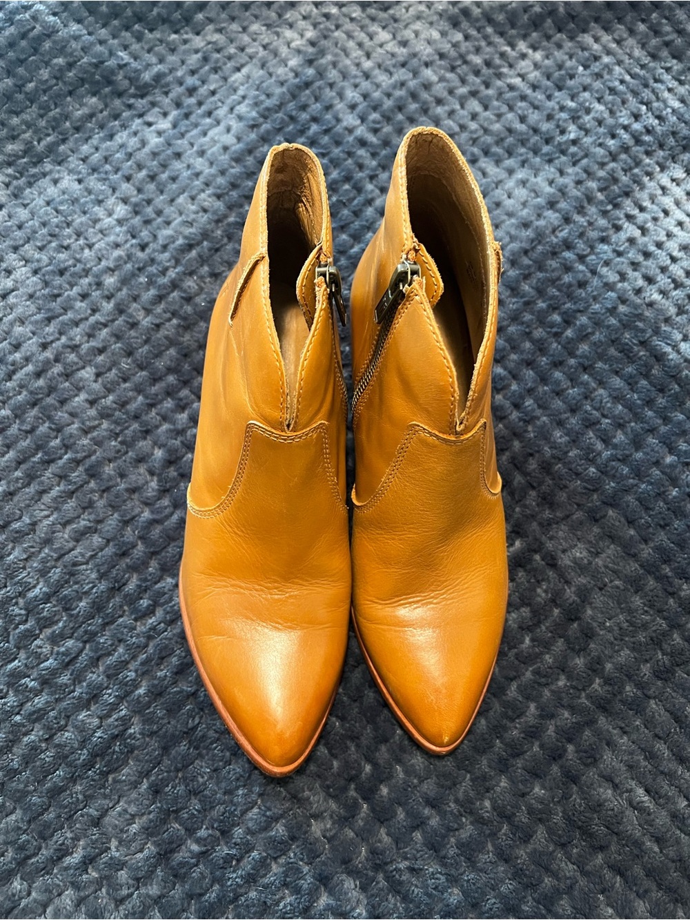 Frye Cognac Leather Pointed Ankle Booties